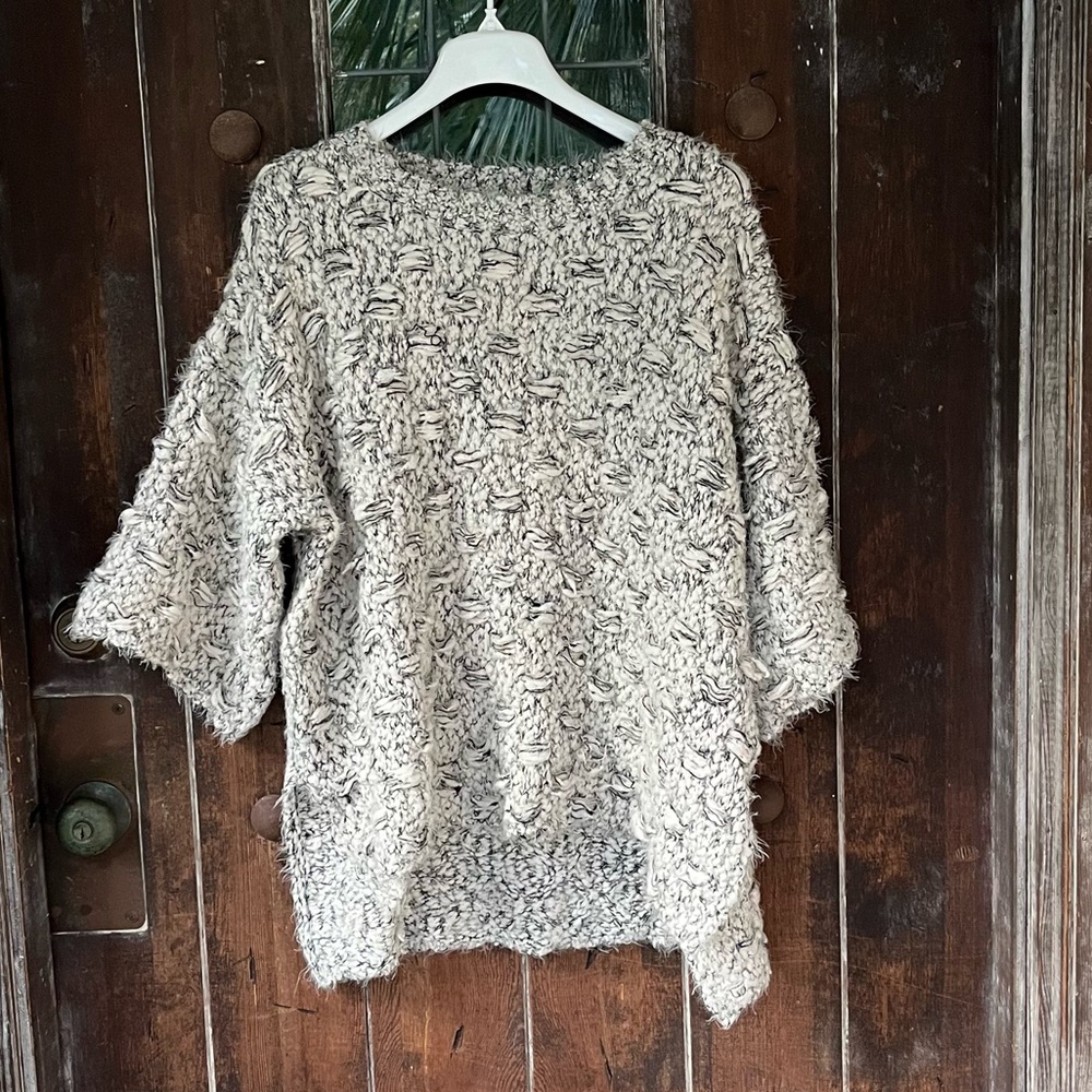 UMGEE | Cozy Soft Gray Chunky Knit Oversized Mid Sleeve Sweater